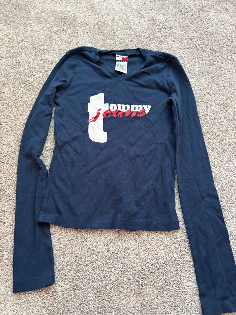 Tommy Hilfiger Navy Long-Sleeve Logo Tee with White & Red Accents